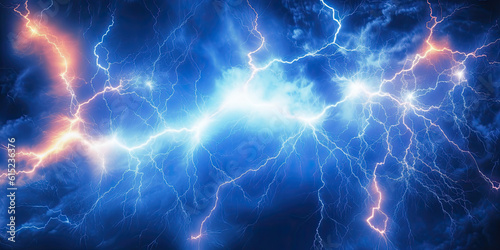 Blue electric lightning background. Generative AI