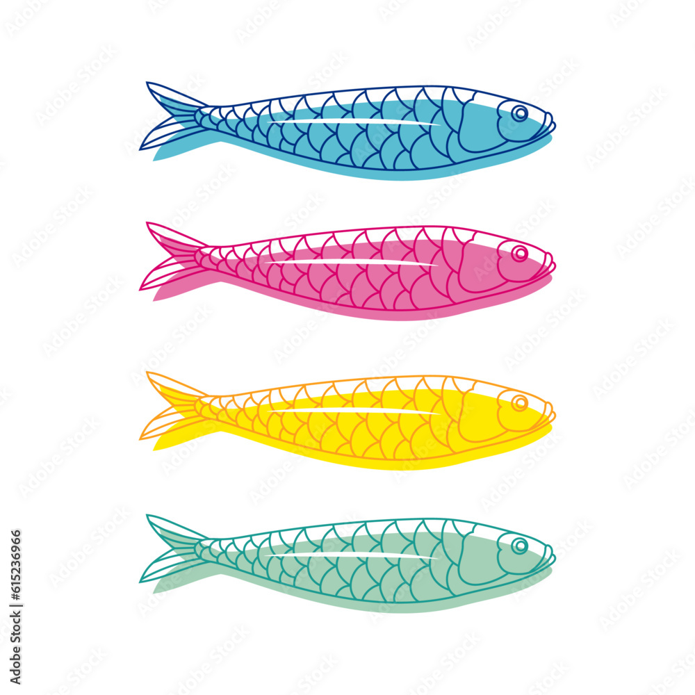 Sardine fish vector set on white backround, fish vector set Sardine fish vector set on white backround, fish vector set
