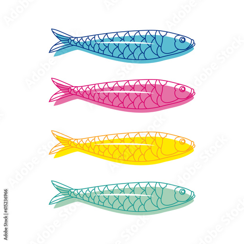 Sardine fish vector set on white backround, fish vector set © Simo