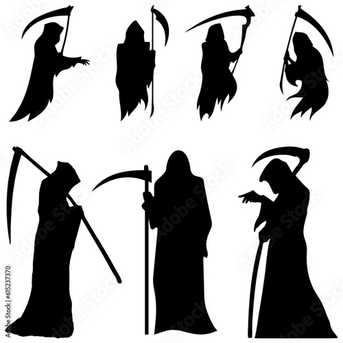 Harbingers of Darkness: Set of 7 Grim Reaper Black Vector Silhouettes