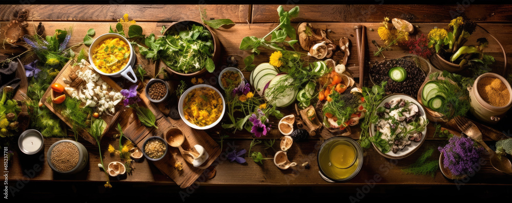 Raw vegetable with microgreens on the table. generative ai Raw vegetable with microgreens on the table. generative ai