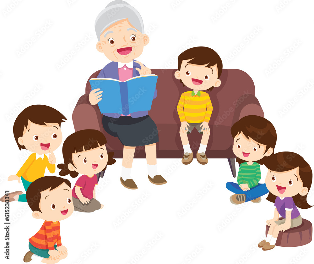 cute family sitting on sofa reading a book together