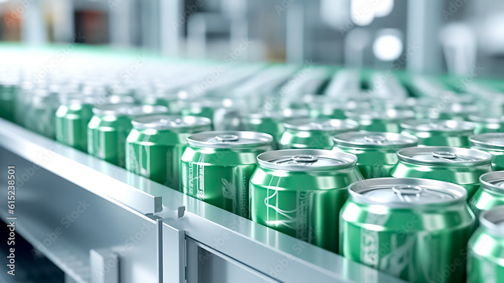 Empty new aluminum cans for drink process in factory line on conveyor belt machine at beverage manufacturing.
Empty new aluminum cans for drink process in factory line on conveyor belt machine at beverage manufacturing.