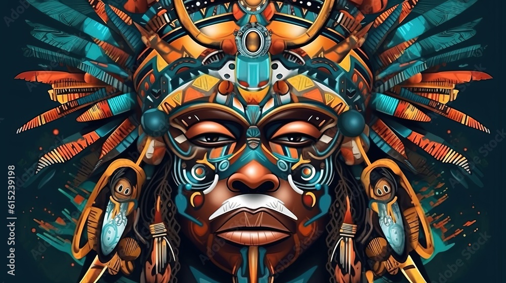 Fototapeta premium African tribal masks and rituals . Fantasy concept , Illustration painting.