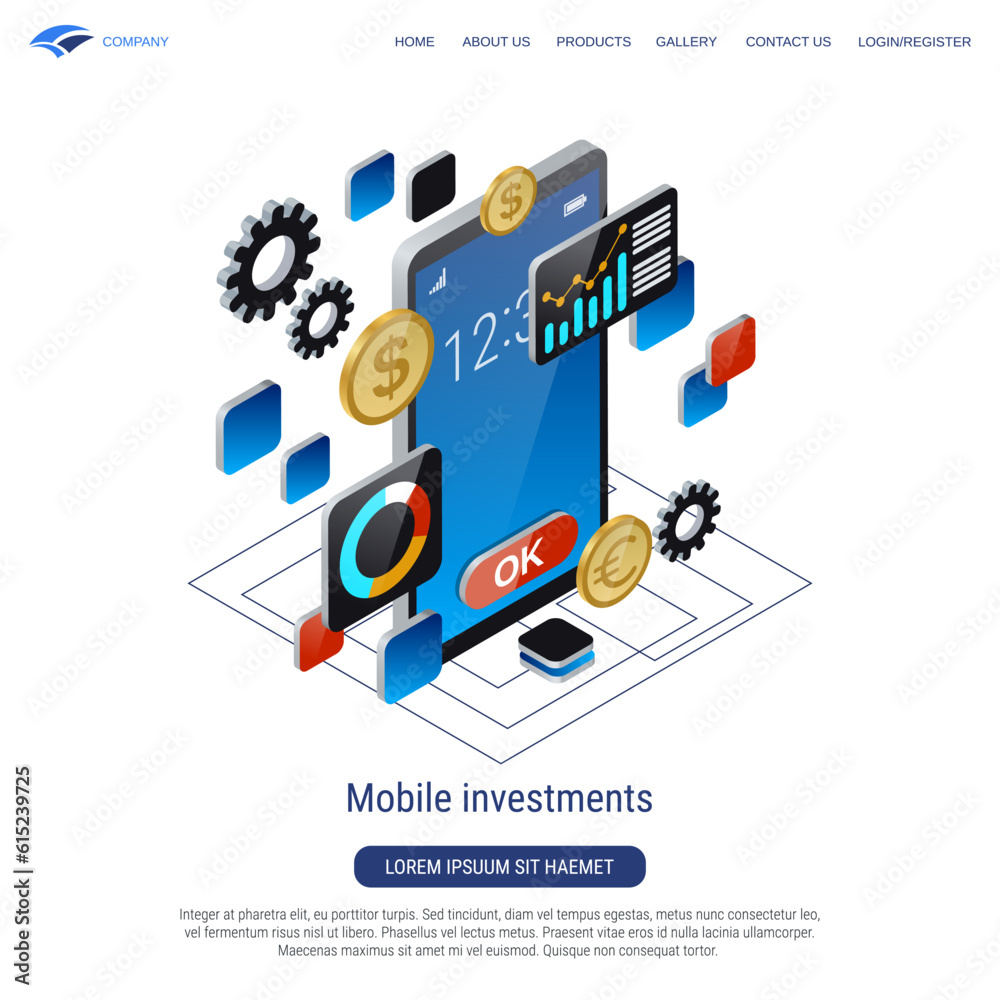 Mobile investments 3d isometric vector concept illustration Mobile investments 3d isometric vector concept illustration