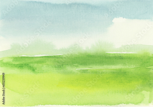 Wallpaper Mural Ink watercolor landscape smoke flow stain blot on wet paper texture background. Pastel blue, green colors. Torontodigital.ca