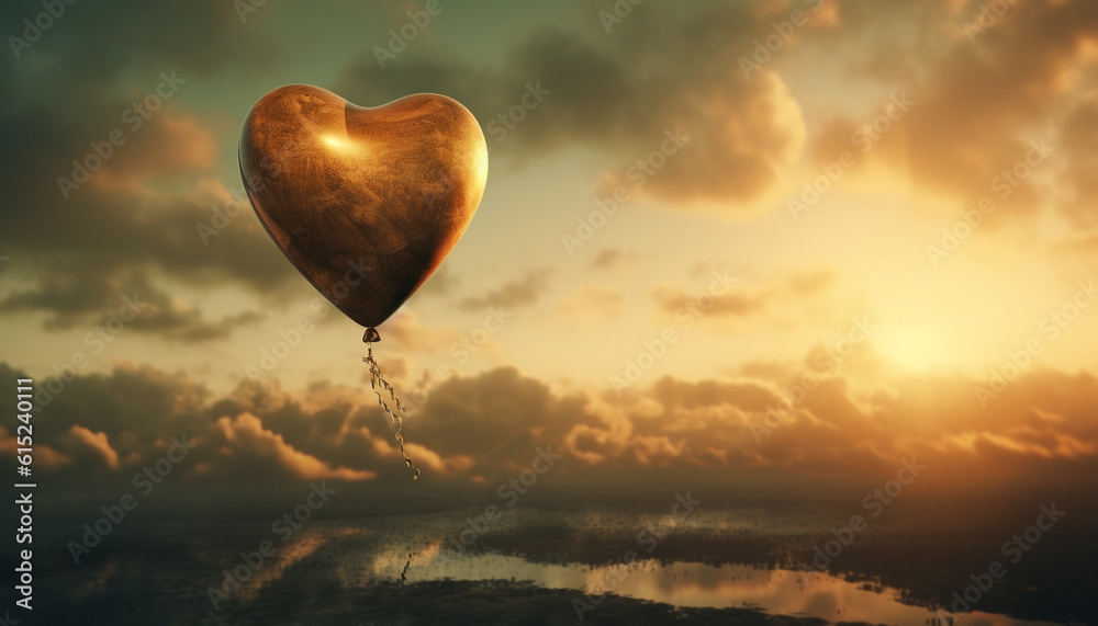 Fototapeta premium Love and romance soar on golden waves of celebration generated by AI