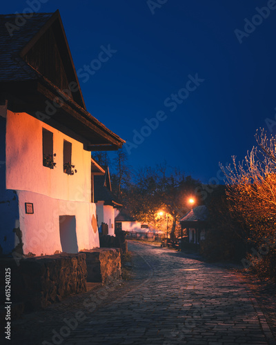 Iconic white temple in the old town of Holloko, Hungary
