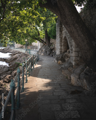 Promenade in Volosko  Croatia with bench