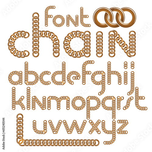 Vector script, modern alphabet letters set. Lower case decorative font created using connected chain link.