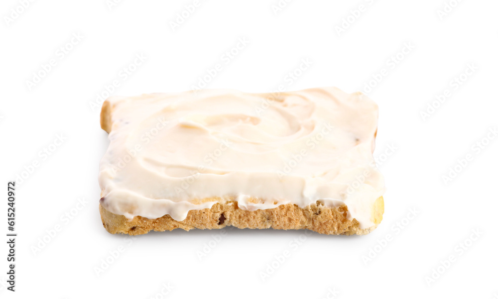 Tasty toast with cream cheese on white background Tasty toast with cream cheese on white background