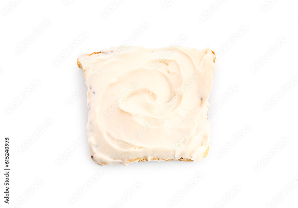 Tasty toast with cream cheese on white background Tasty toast with cream cheese on white background