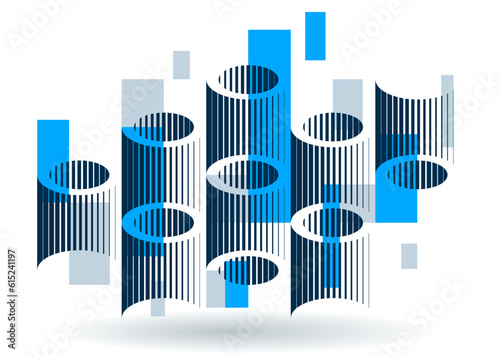 Abstract modern architecture vector geometric background, 3D isometric pattern with cylinders, tubes and pipes rhythmic optical art.