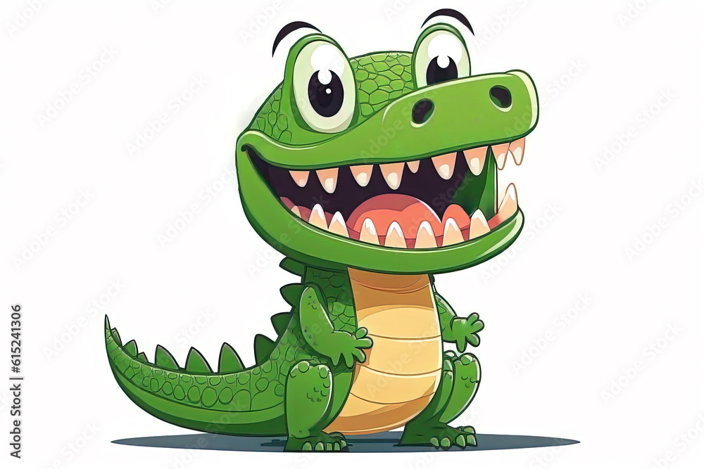 Fototapeta premium Happy Crocodile or Alligator on a White Background cutout isolated Cartoon Sticker Style Illustration