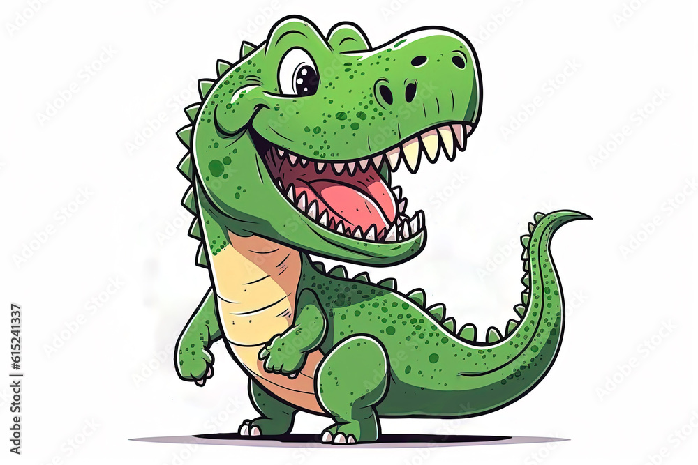 Fototapeta premium Happy T-Rex Dinosaur on a White Background cutout isolated Cartoon Sticker Style Illustration