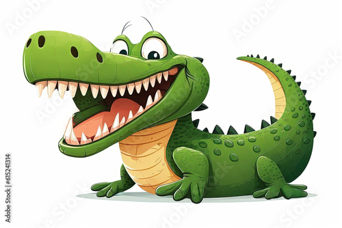 Happy Crocodile or Alligator on a White Background cutout isolated Cartoon Sticker Style Illustration