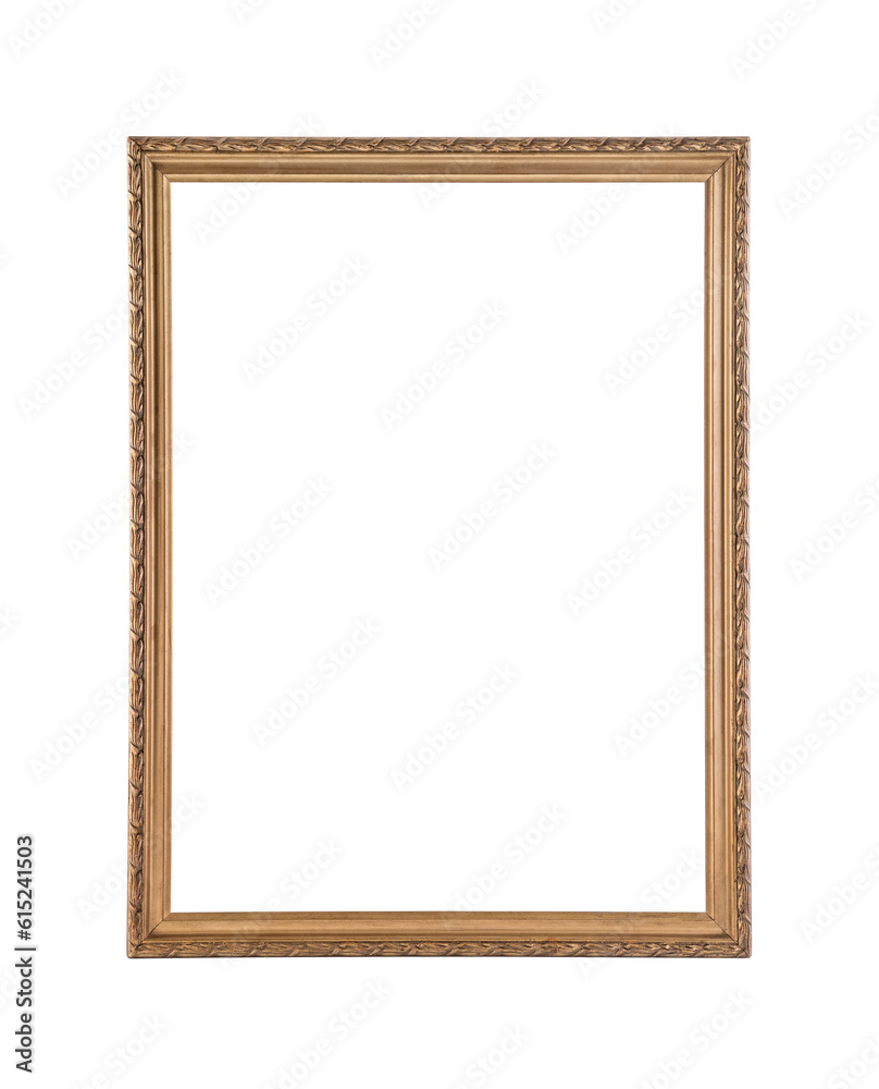 Old wooden picture frame isolated on white background with clipping path