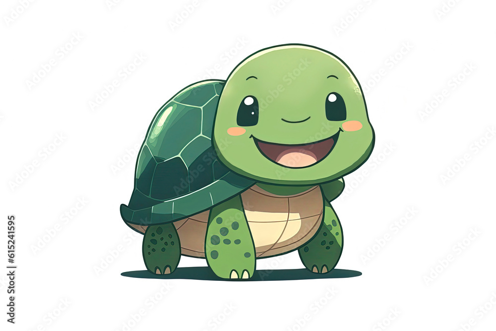 Fototapeta premium Happy Turtle or Tortoise on a White Background cutout isolated Cartoon Sticker Style Illustration