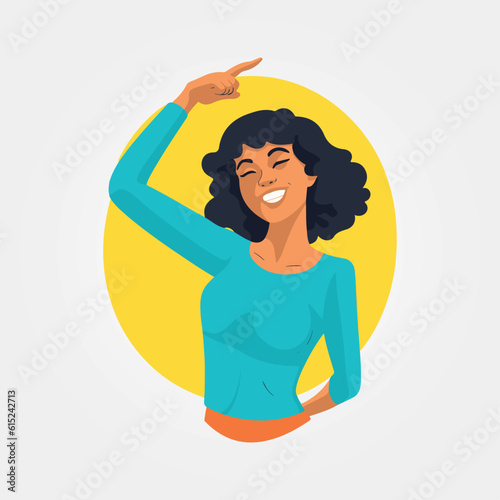 beautiful woman pointing at something, vector illustration