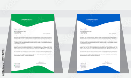 Professional letterhead template design for business project.Letterhead design template with blue and green color. Creative, clean and elegant modern business letterhead design.