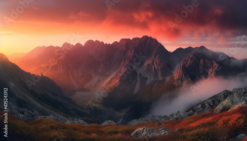 Majestic mountain peak at sunset  a tranquil beauty in nature generated by AI