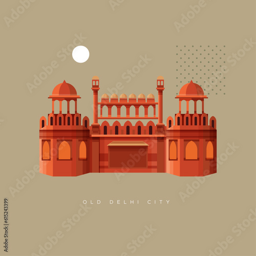 Historical Icon - Red Fort - Old Delhi City - Icon Illustration