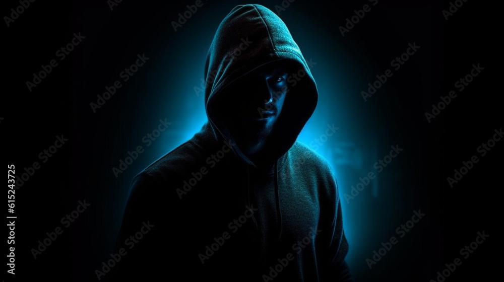 Hacker with a hoodie on a black background made with AI generative technology Hacker with a hoodie on a black background made with AI generative technology