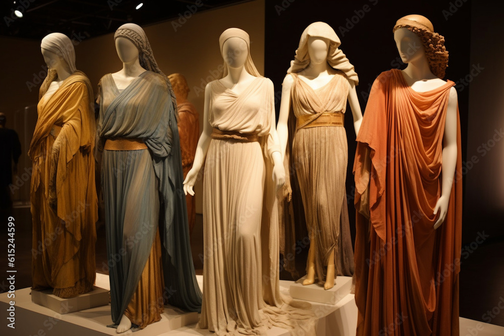 Roman fashion, characterized by draped garments, togas, and intricate hairstyles Generative AI