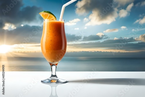 glass of cocktail on the beach generated by AI technology 