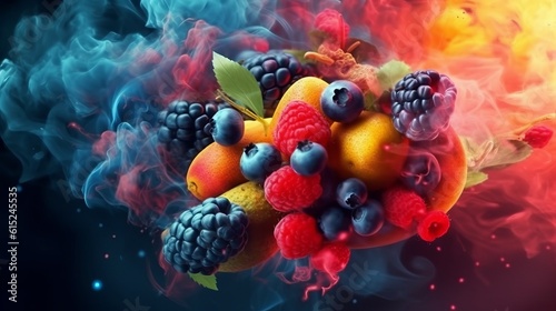 Abstract colorful wallpaper with berry and smoke photo