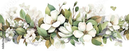 white flowers watercolor illustration Generative AI