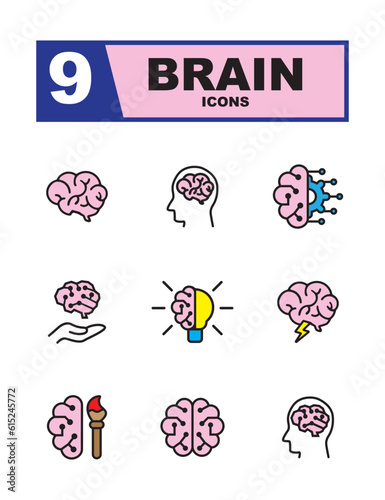 Brain icons. Set containing icons of brain, brain storm, ingenuity, neurology and thinking.