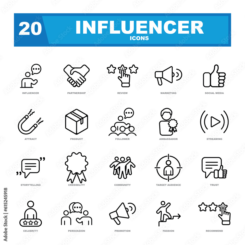 Influencer icons set. Perfect for a website or infographics.