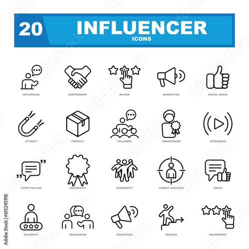 Influencer icons set. Perfect for a website or infographics.