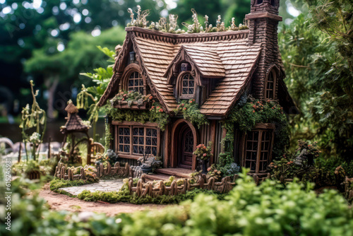 Miniature fairy house, resin decor, miniature model making. Generative AI