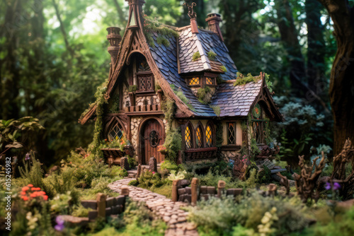 Miniature fairy house, resin decor, miniature model making. Generative AI