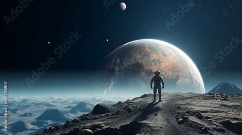 Canvas Print An astronaut standing on the surface of the moon