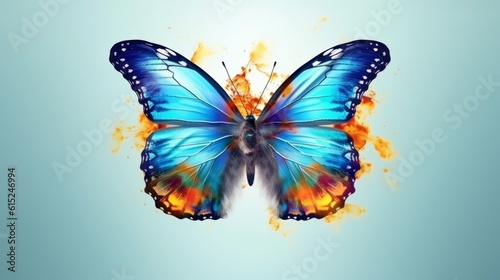 Illustration of a blue butterfly with orange and blue wings © NK