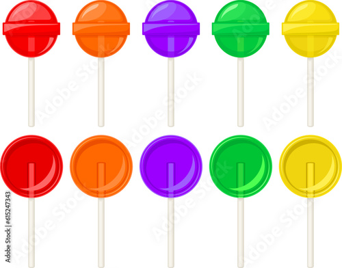Vector illustration of two kinds of lollipop candy in a variety of colors.