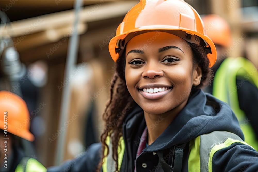 Smiling black construction worker posing looking at the camera at work Smiling black construction worker posing looking at the camera at work