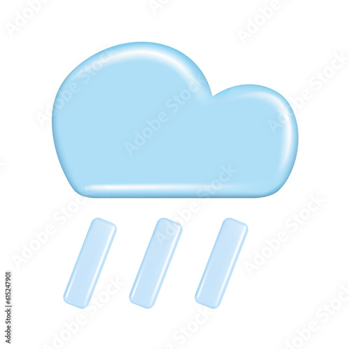 Realistic 3d design of weather forecast elements, icon symbol, meteorology. Decorative cute 3d blue cloud and rain. Cartoon abstract vector illustration isolated on a white background
