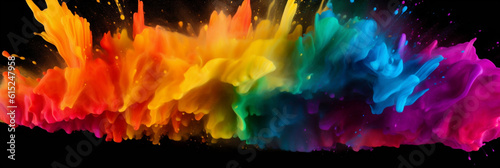 Colourful rainbow holi paint splash isolated, Generative AI