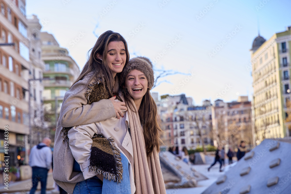Happy couple of woman having fun on romantic summer vacation - Holidays and traveling lifestyle concept