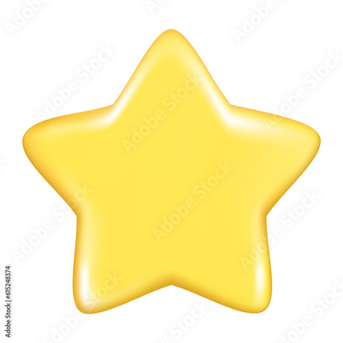 Hand drawn yellow realistic 3d star. Decorative 3d design of winner emblem  icon symbol of victory  cute cartoon element. Abstract vector illustration isolated on a white background.