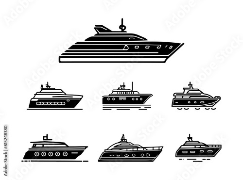 Yacht  icon set. yachts motor boats  linear icons. Boat Icon Vector Illustration. Thin line style vector. White background. eps 10