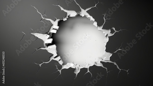 Fotografiet Illustration of a cracked wall with a circular hole in it