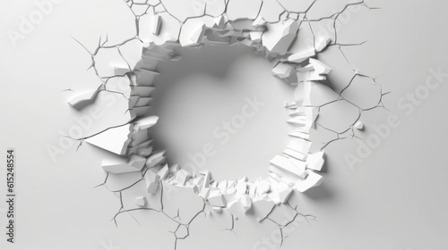 3d abstract hole on a broken white wall blank space