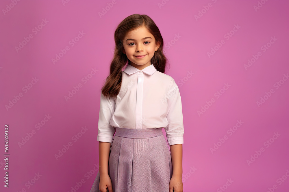 Innocent Girl Radiating Happiness in Stylish Attire. Generative AI