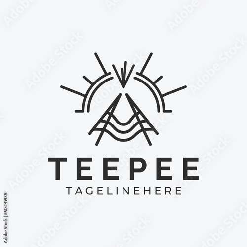 teepees indian line art logo vector simple minimalist illustration, traditional indian camp design.