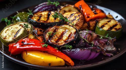 A plate of mouthwatering grilled vegetables, showcasing an array of colors and flavors